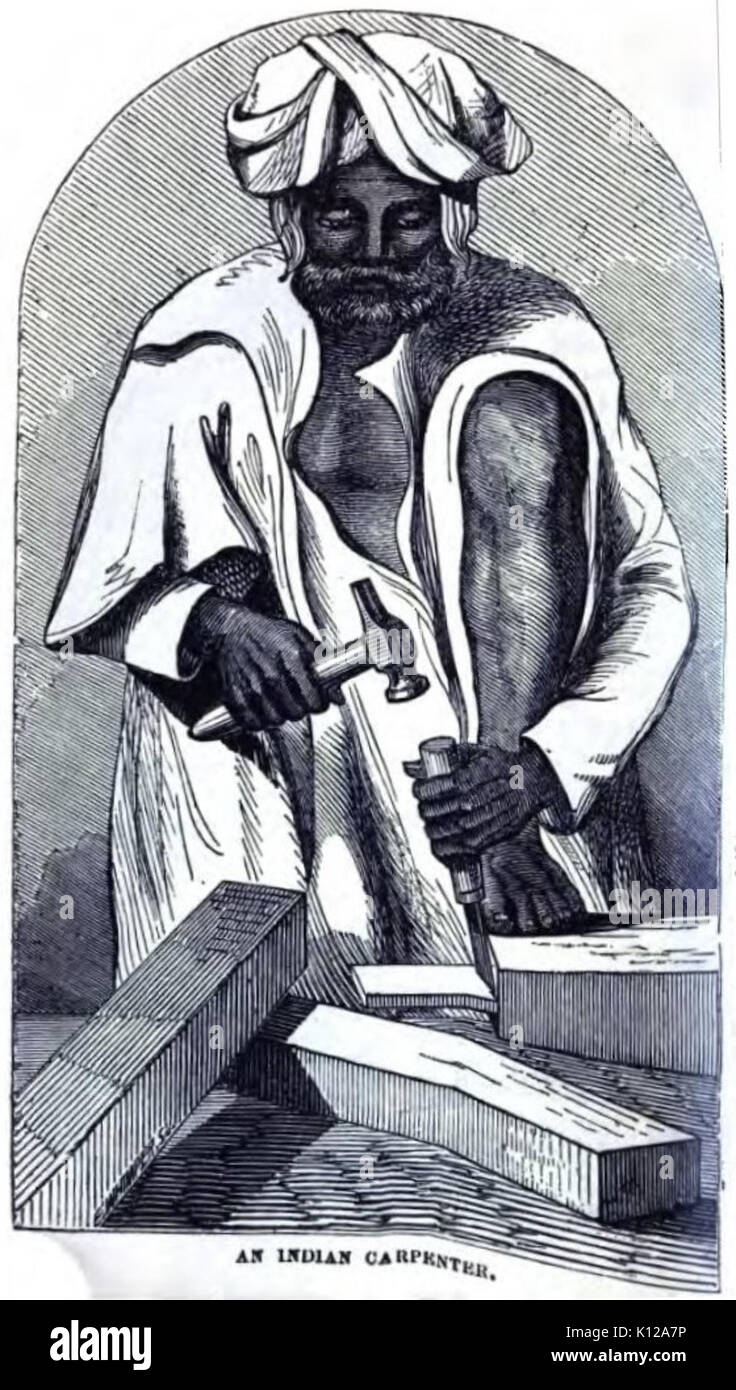 An Indian Carpenter (p.48, Richard G Hodson, Carpenters in India, Bangalore 9 September 1856)   Copy Stock Photo