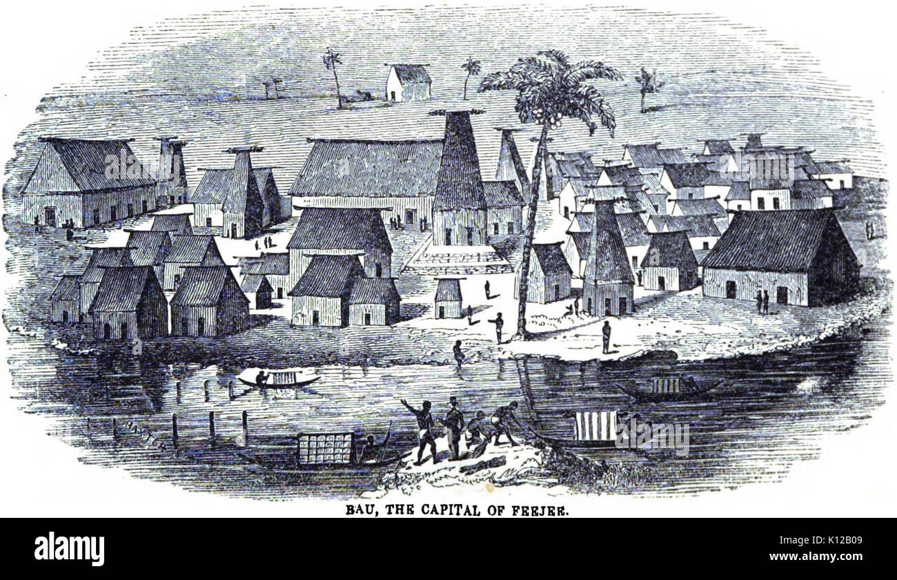 Bau, the capital of Feejee (November 1848, p.120, V)   Copy Stock Photo