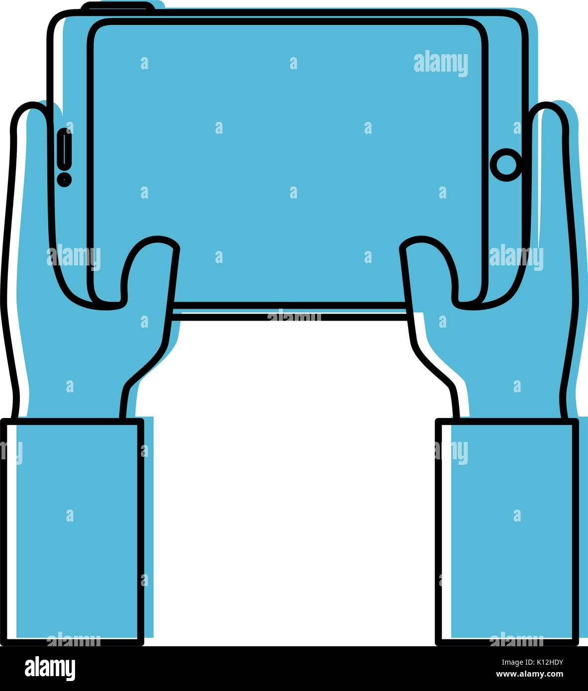 hand holding a smartphone device icon over white background vector ...