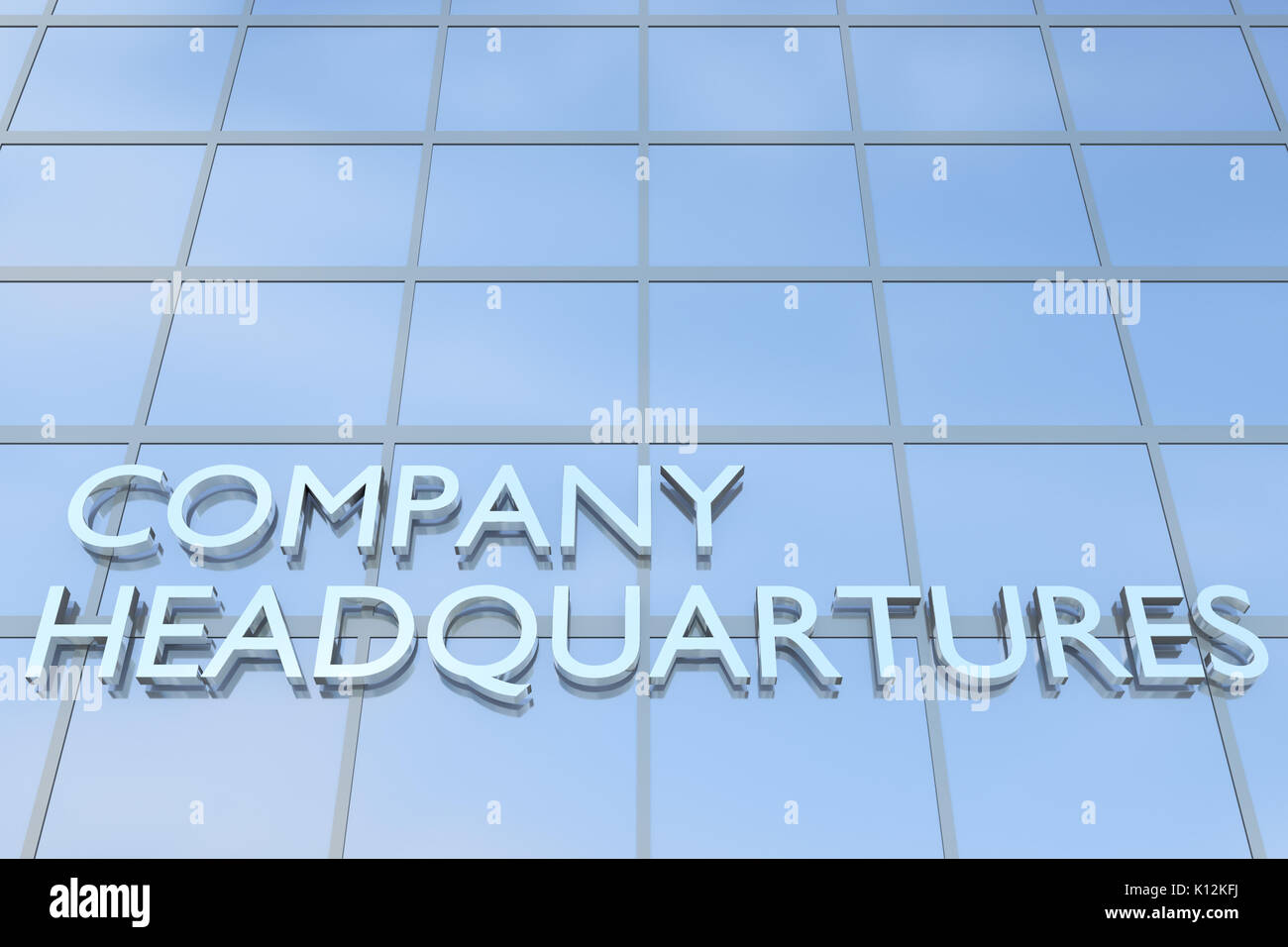 3D illustration of office building with the script