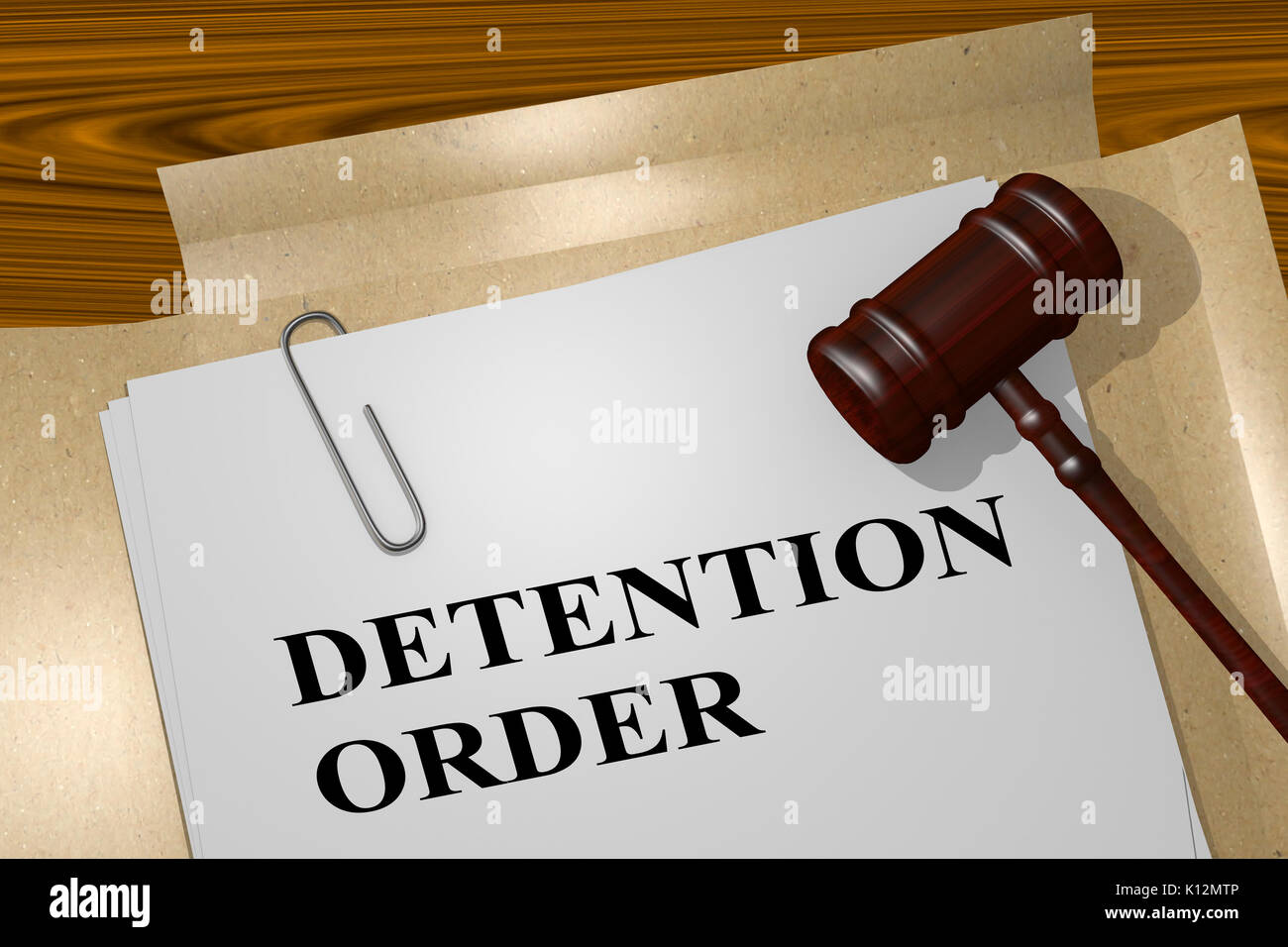 3D illustration of "DETENTION ORDER" title on legal document Stock Photo Alamy