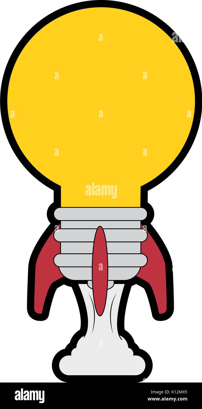 rocket with light bulb shape icon over white background vector ...