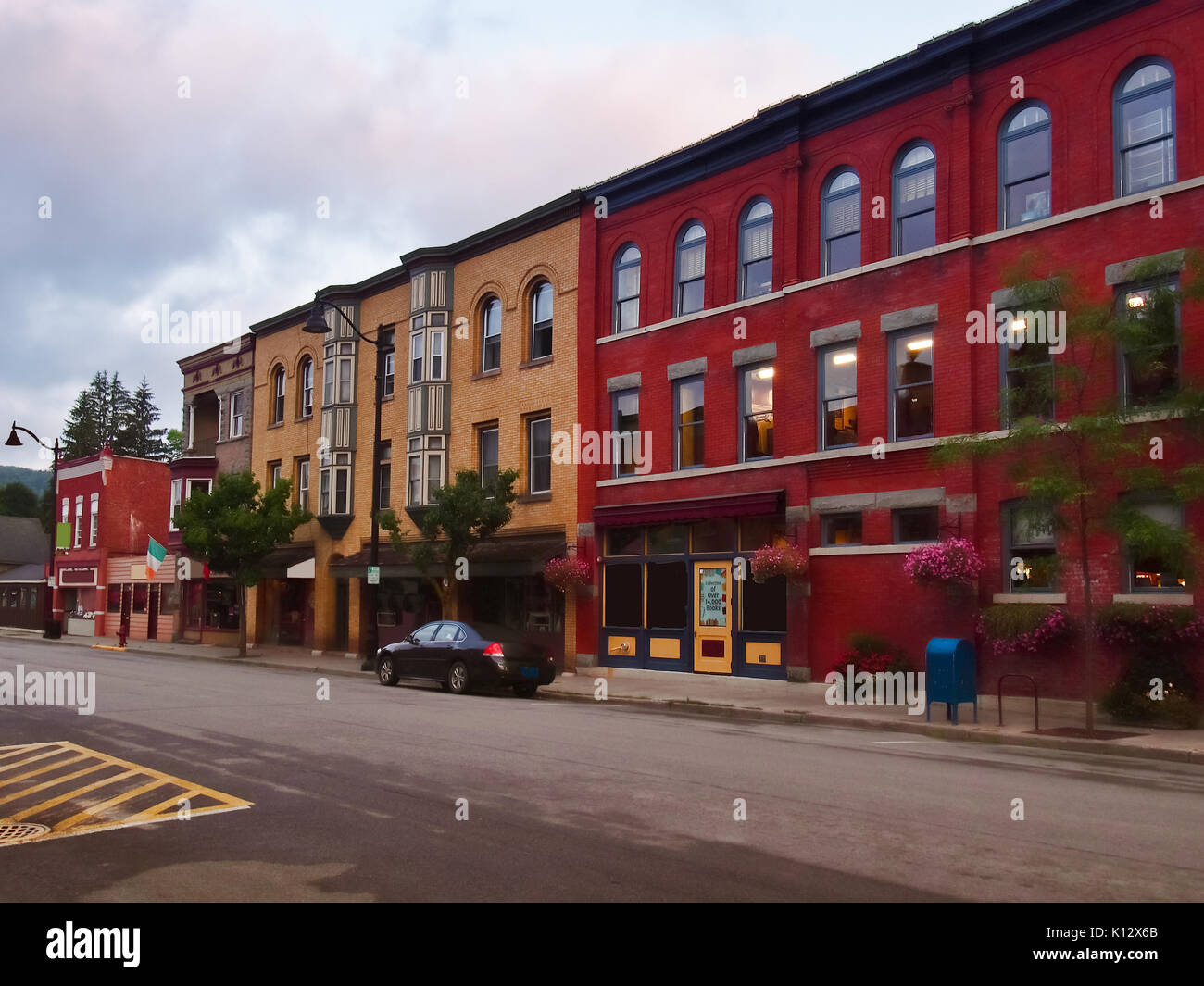 small town center early morning Stock Photo