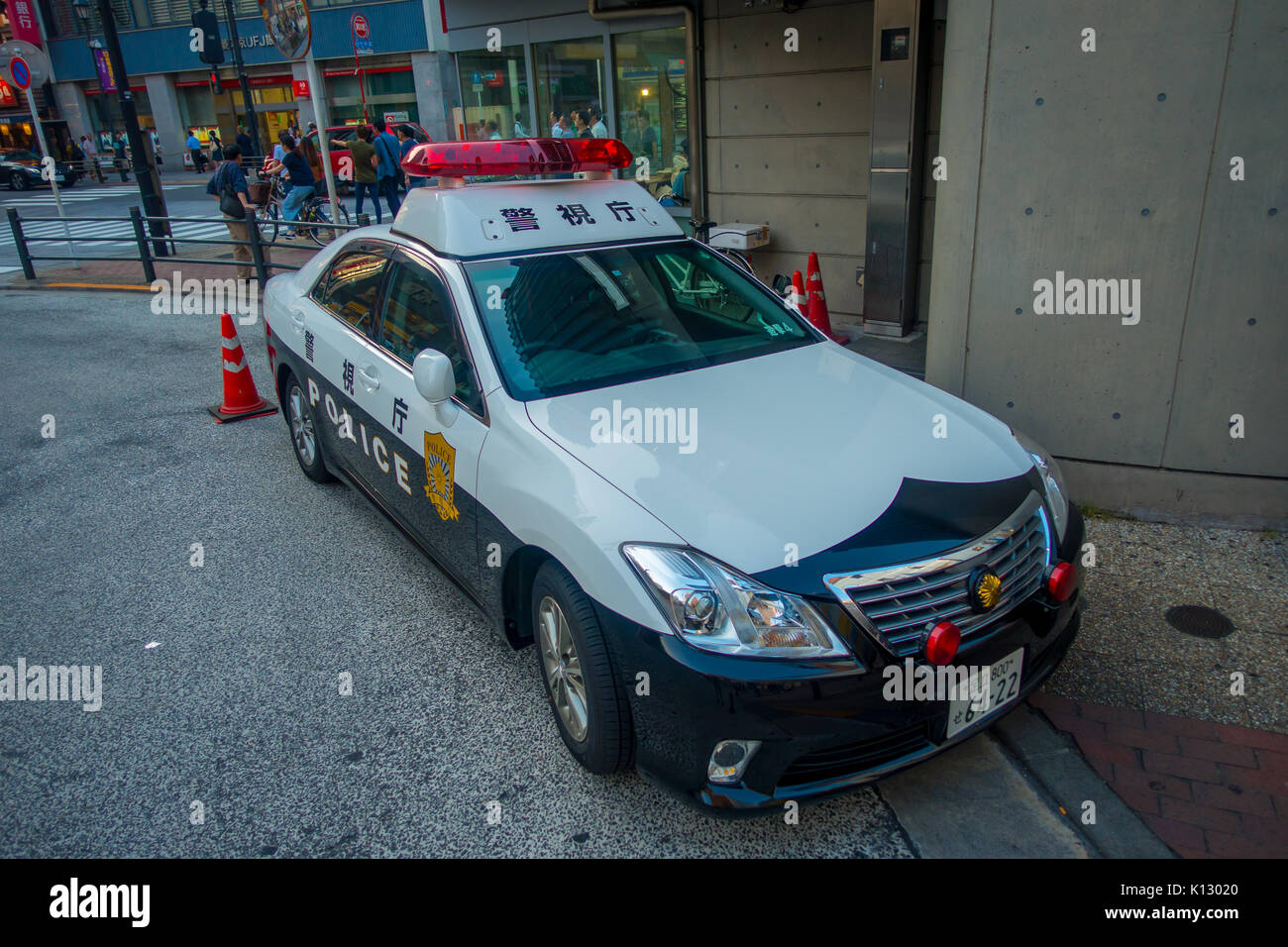 TOKYO, JAPAN JUNE 28 - 2017: Tokyo Metropolitan Police Department car parked in front of the central station of Tokyo Stock Photo