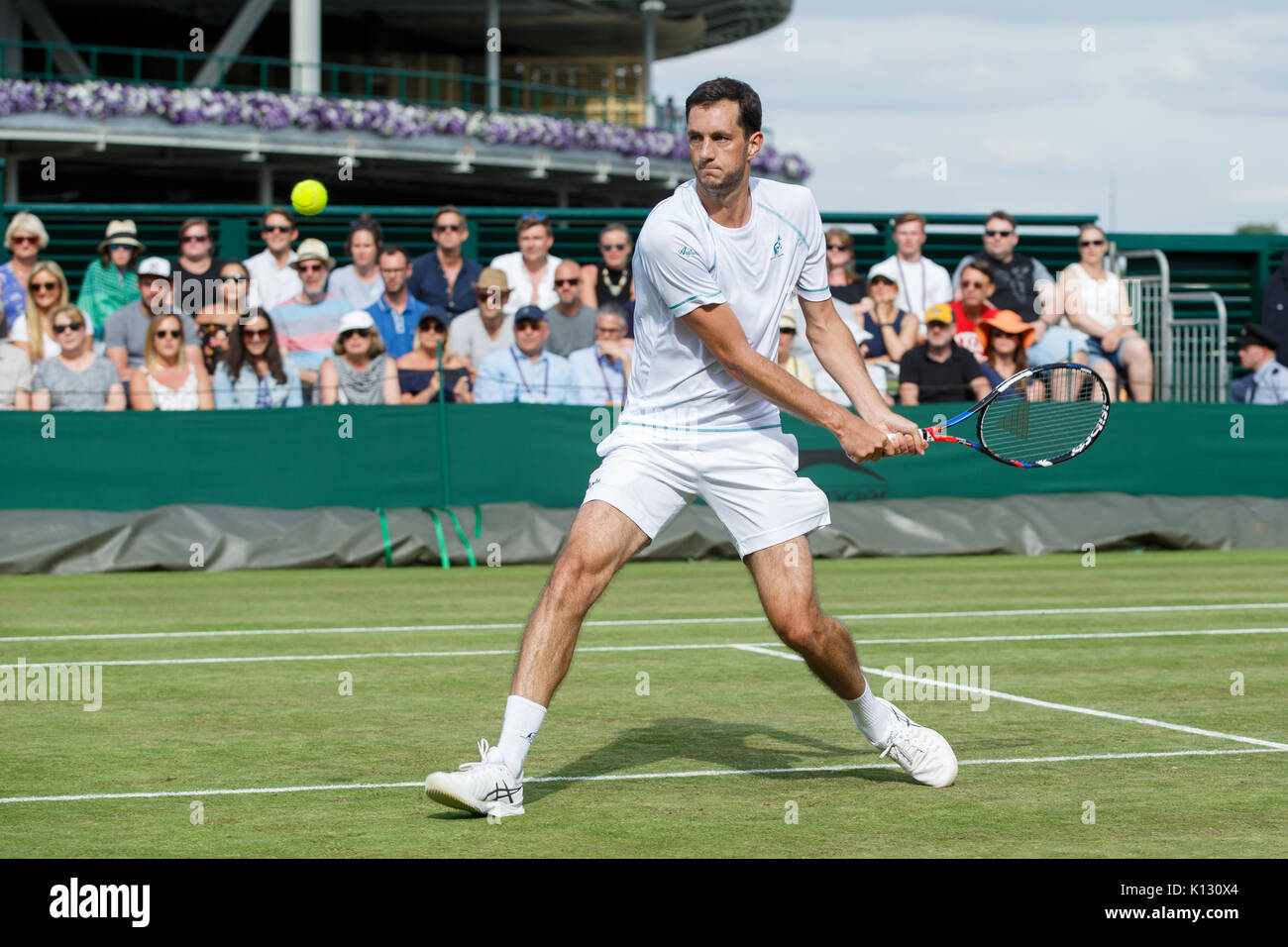 James Ward of GB in action  at the Gentlemen's Singles - Wimbledon Championships 2017 Stock Photo