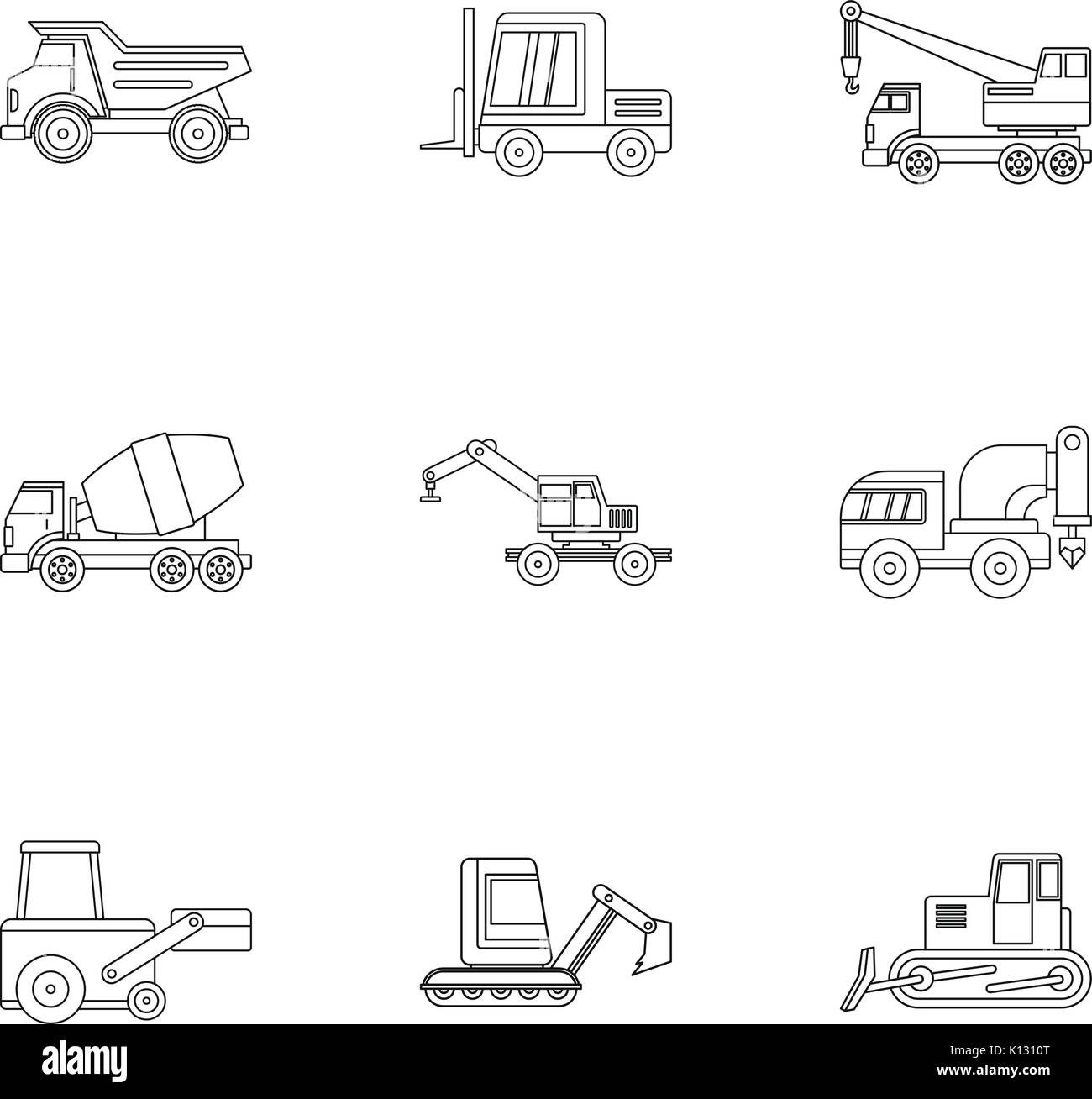 Industrial vehicle icon set, outline style Stock Vector