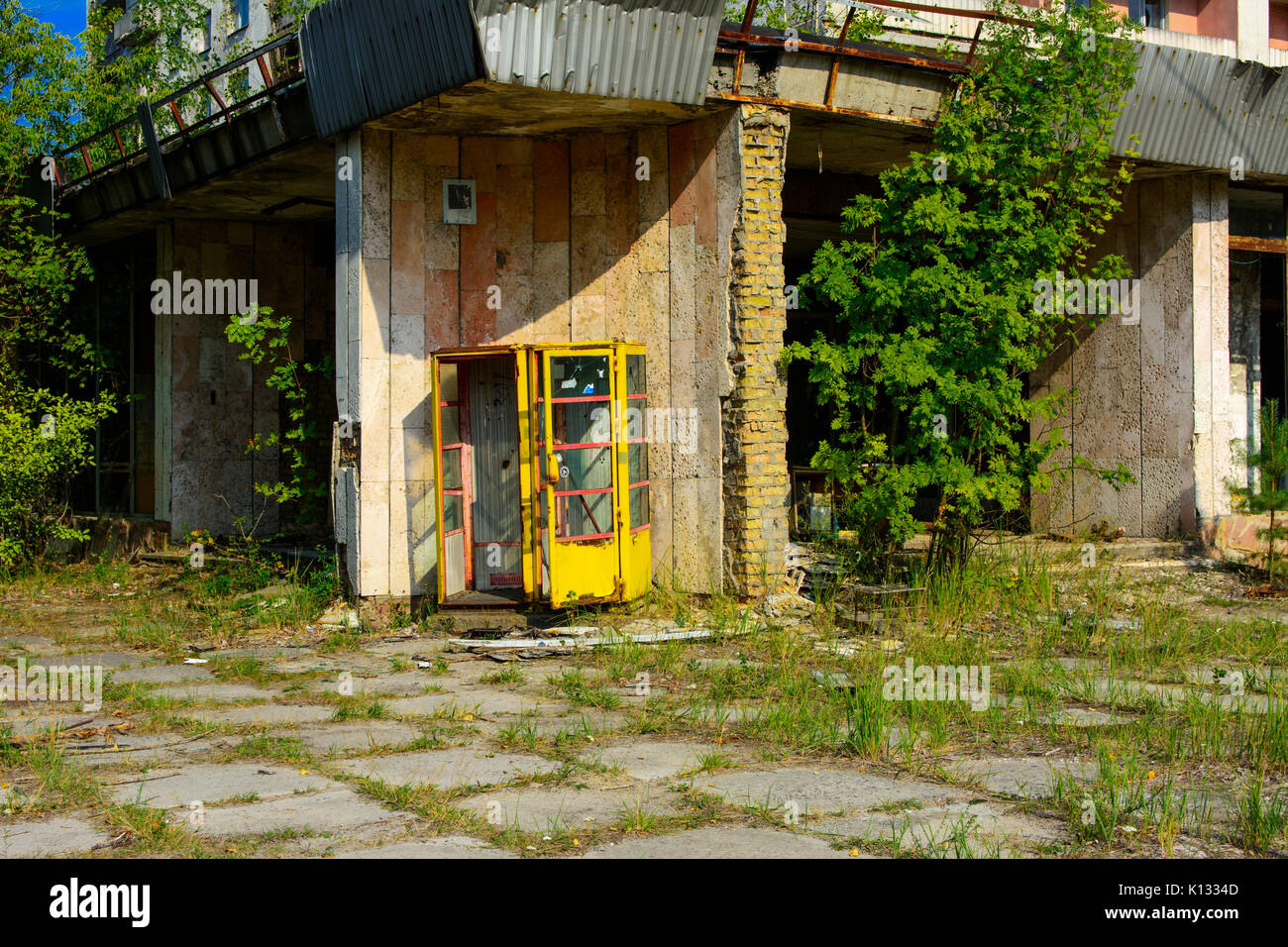 Old abandoned highrise buildings in a dead radioactive zone. Looting