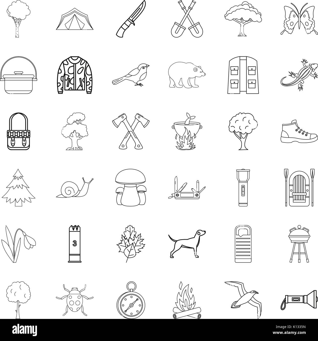 Mushroom icons set, outline style Stock Vector