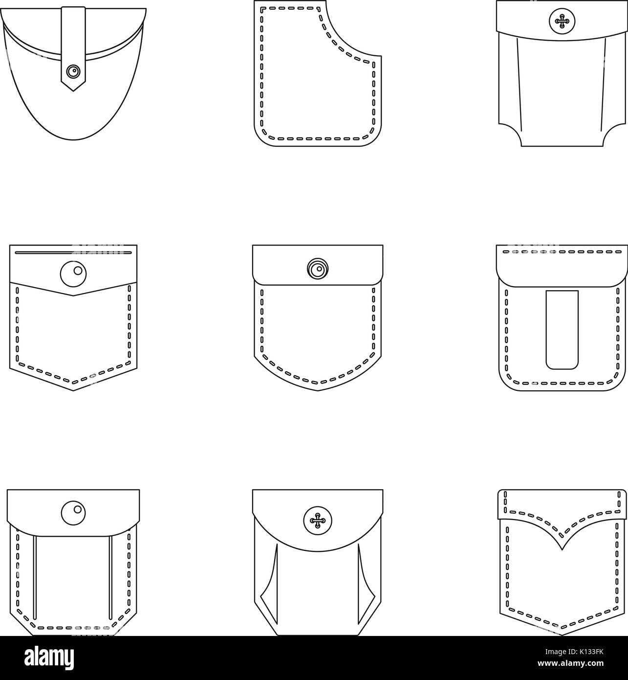 Fashion pocket form icon set, outline style Stock Vector Image & Art ...