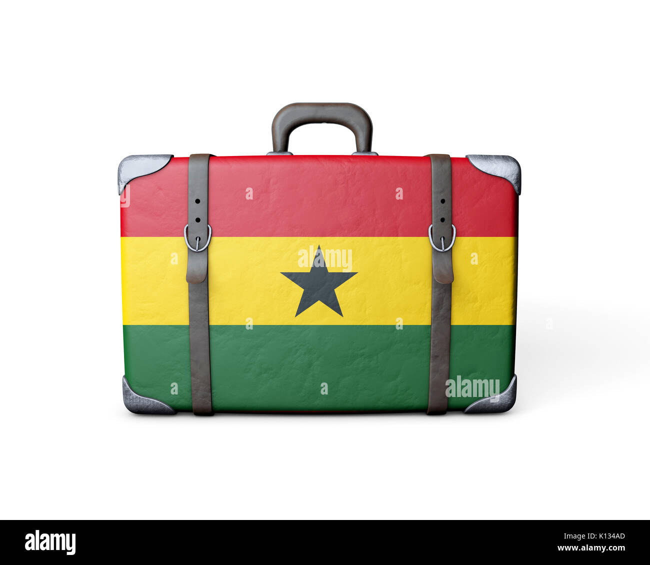 Ghana flag on a vintage leather suitcase. 3D Rendering Stock Photo Alamy