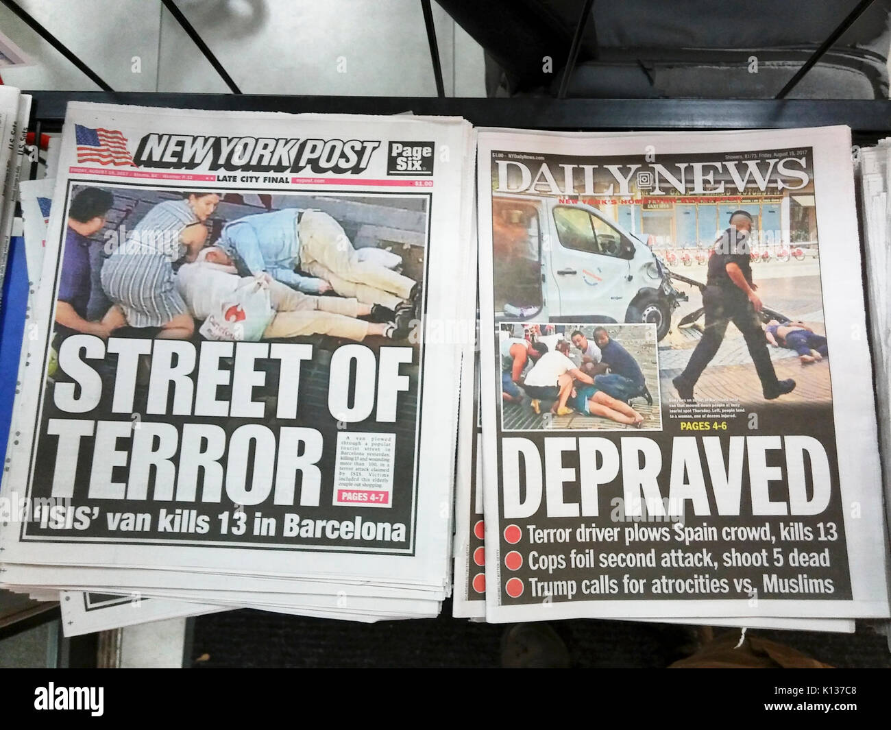 New York newspapers on Friday, August 18, 2017 report on the previous