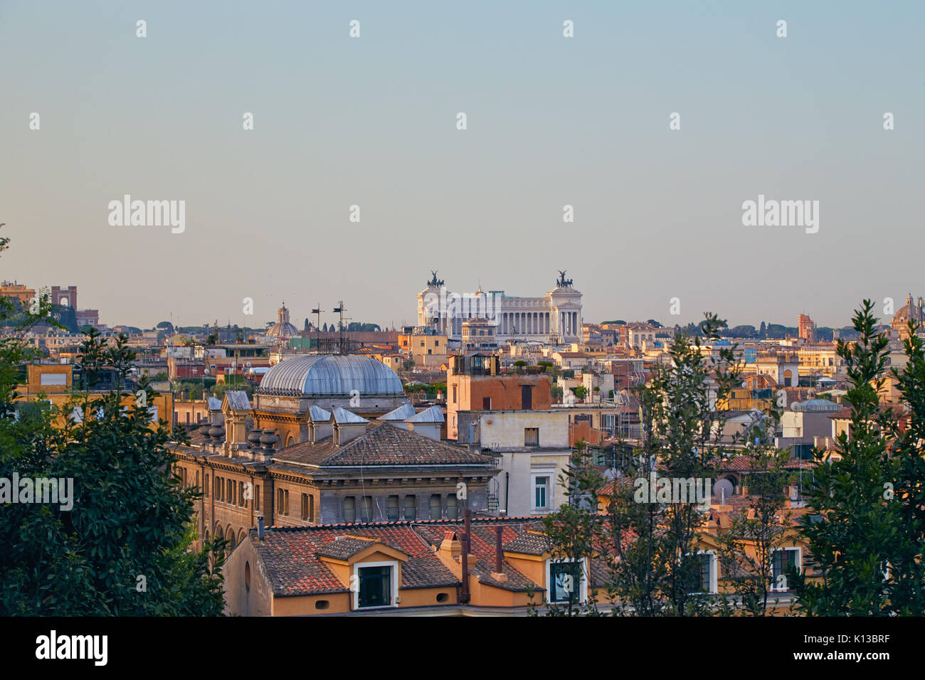 Morning panorama of Rome with a view of the Vittoriano monument Stock Photo