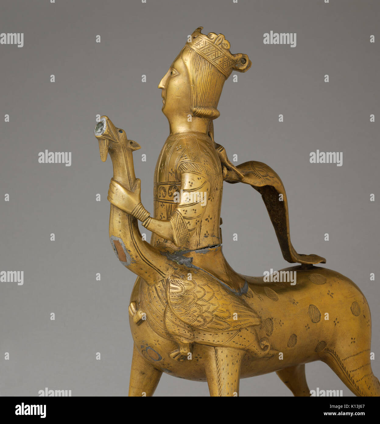 Aquamanile in the Form of a Crowned Centaur Fighting a Dragon MET DP122590 Stock Photo