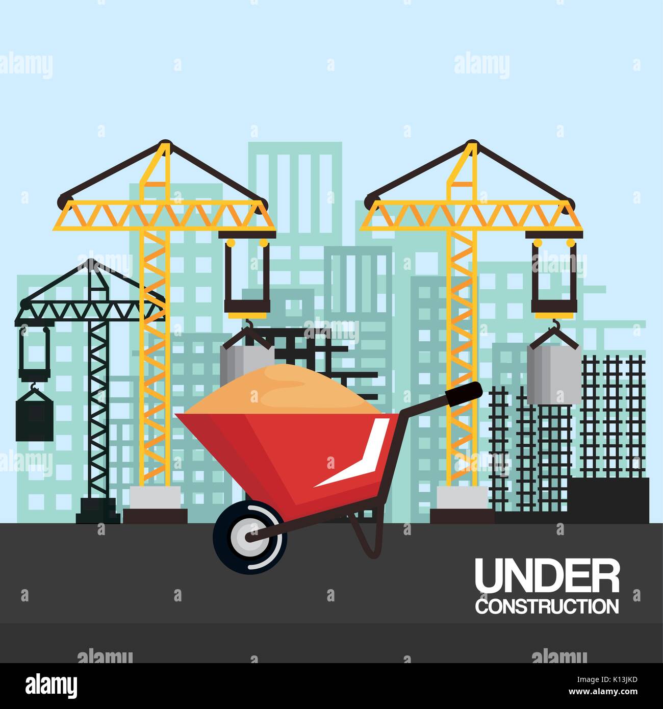 under construction wheelbarrow equipment tool city background vector ...