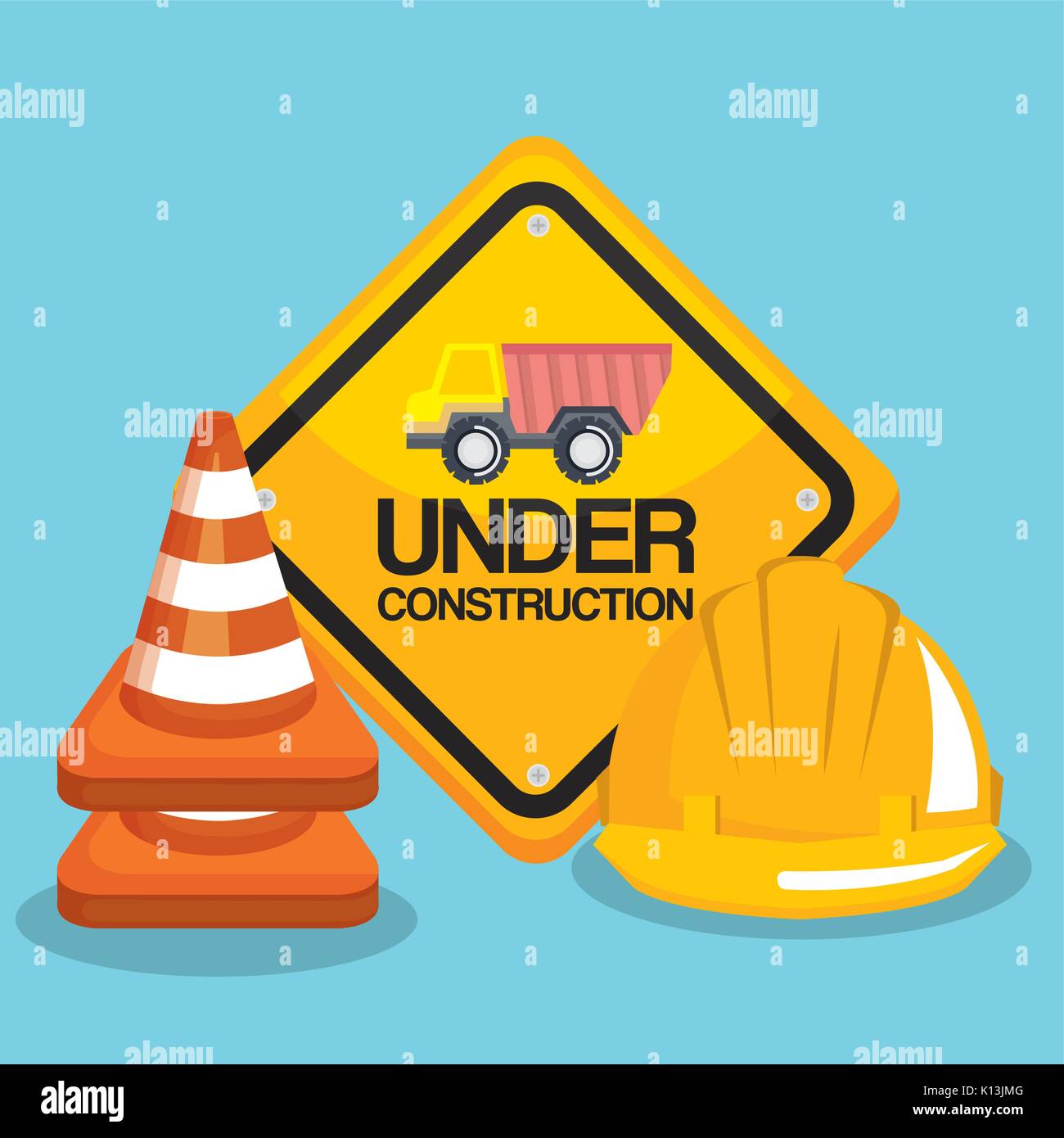 under construction road sign helmet and traffic cone vector ...