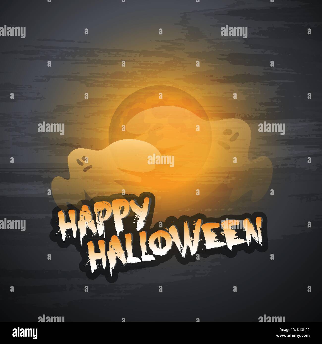 Happy Halloween Card Template - Flying Ghosts Over the Autumn Fog Stock Vector