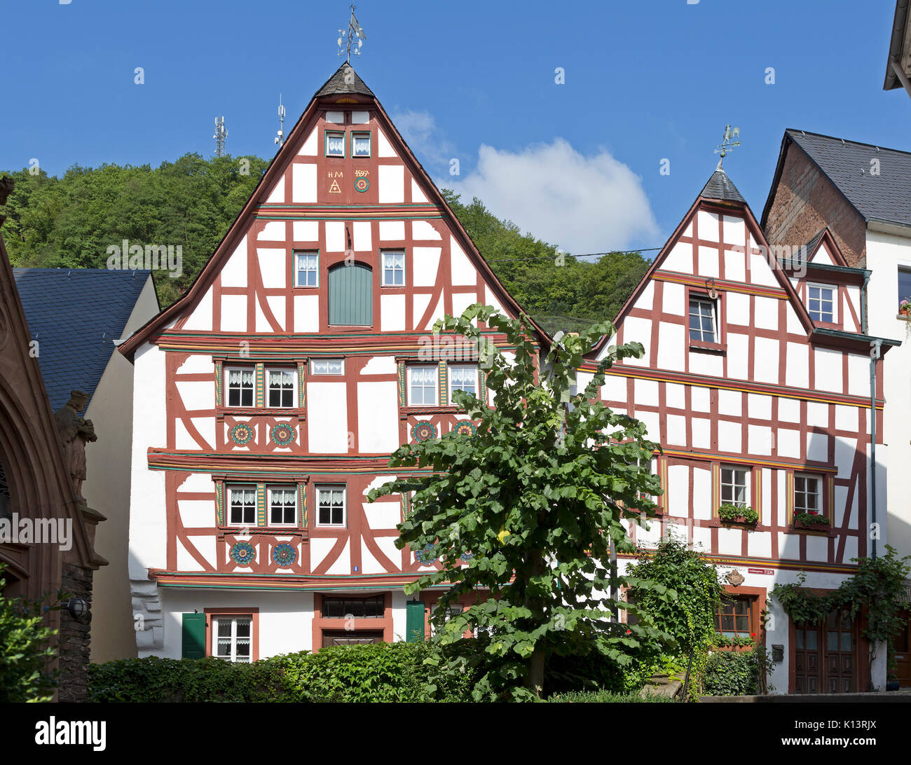 frame houses, Uerzig, Moselle, Rhineland-Palatinate, Germany Stock Photo