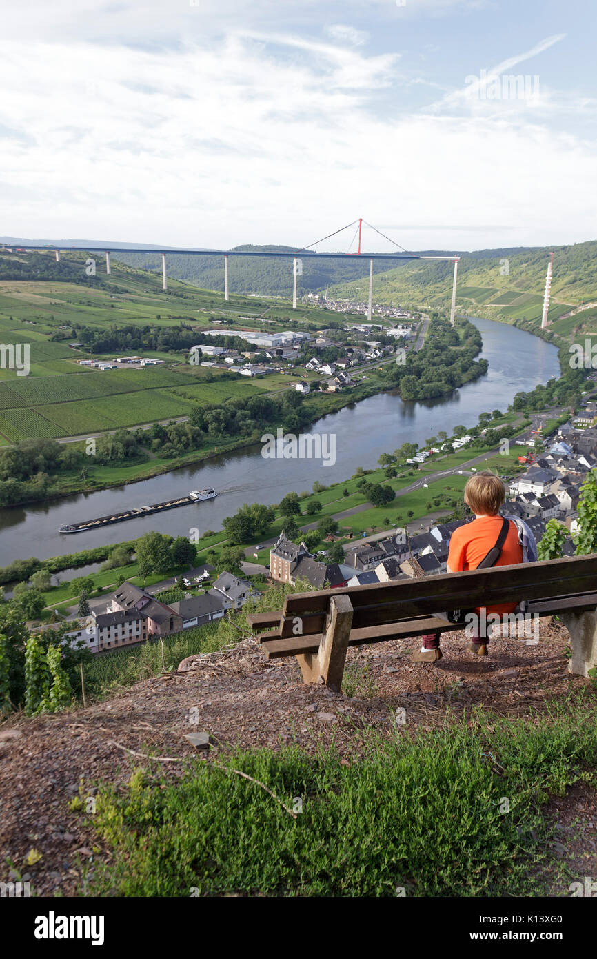 Uerzig with the unfinished Hochmoselbruecke (High Moselle Bridge), Moselle, Rhineland-Palatinate, Germany Stock Photo