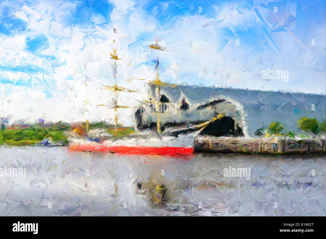 Watercolour abstract painting of The Tall Ship, Glenlee, a restored