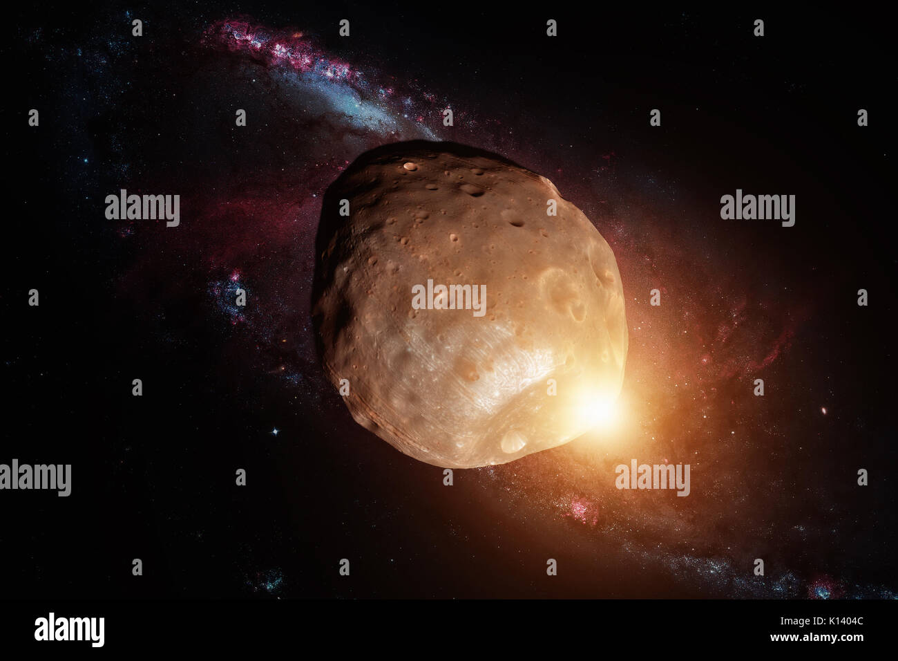 Phobos is the larger and inner of the two natural satellites of Mars, the other being Deimos. Retouched image. Elements of this image furnished by NAS Stock Photo