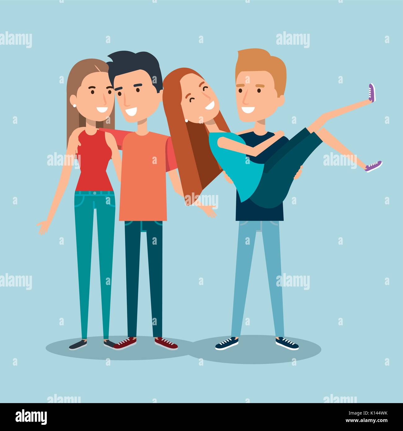 two couples of young people together cartoon style vector illustration ...