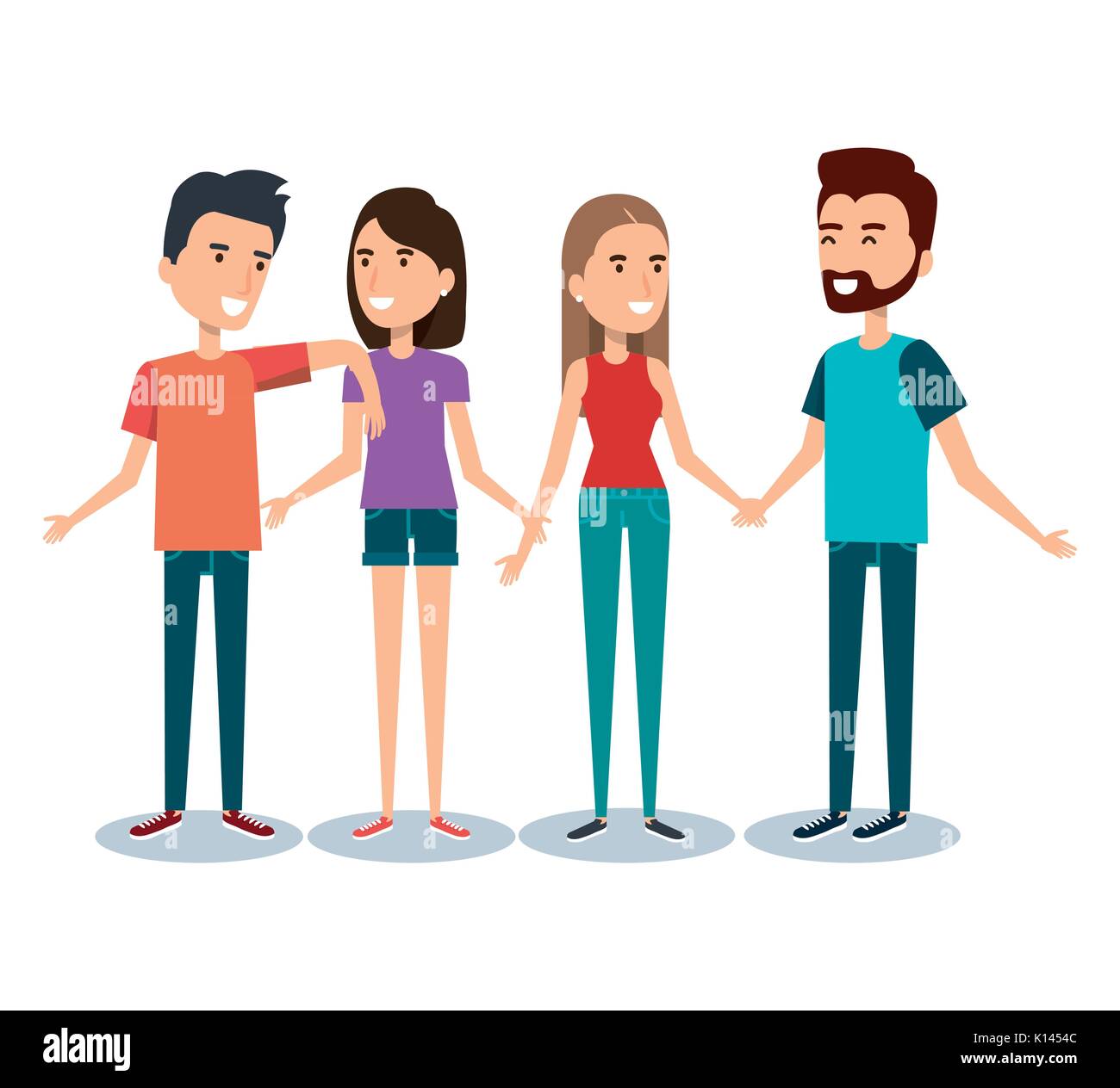 two couples of young people together cartoon style vector illustration ...