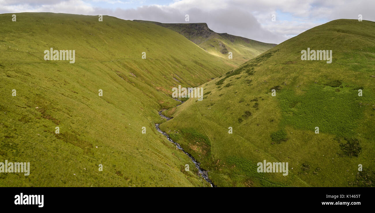 Glenderamackin River by drone, with Blencathra in the background. Stock Photo