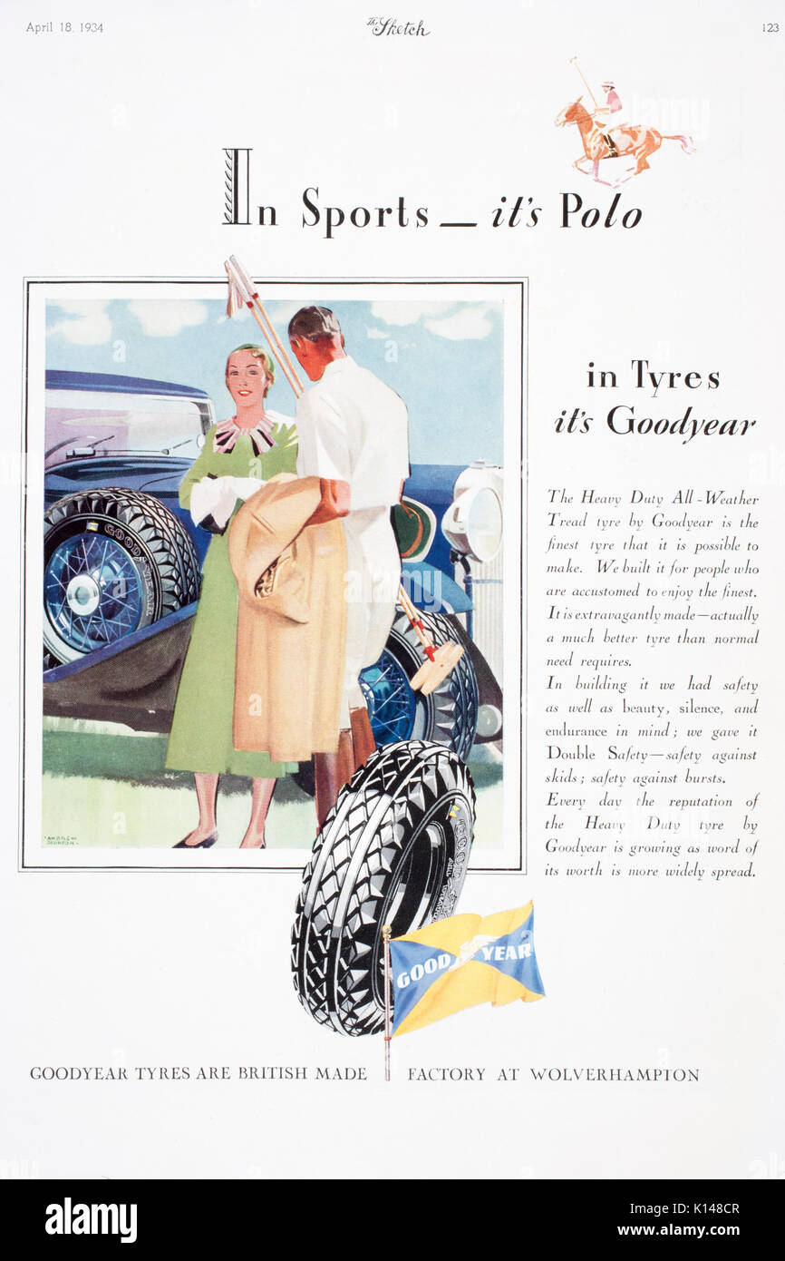 1934 magazine advertisement for Goodyear tyres. Stock Photo