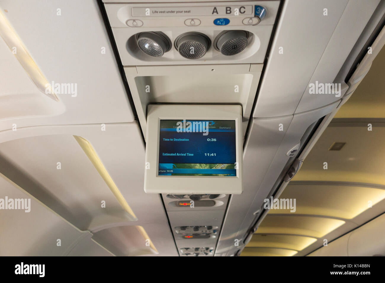 Aeroplane / air plane cabin flight position map display on TV screen