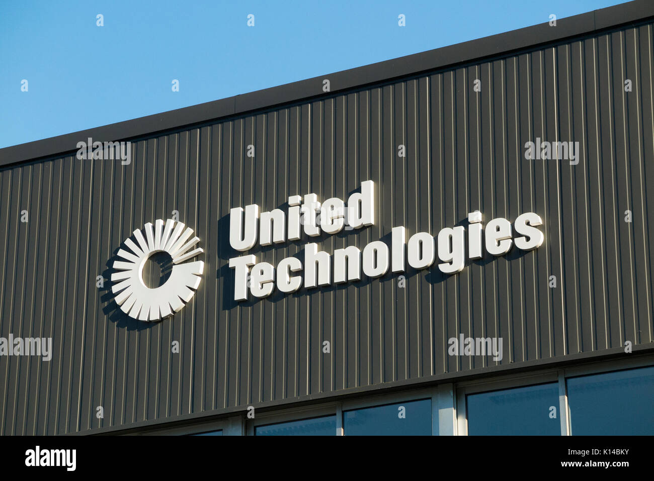 Logo on the exterior / front / outside / exterior of the United Technologies site ( formerly CIAT company ) works in Culoz, France. (89) Stock Photo