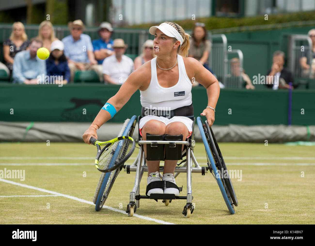 Wheelchair tennis player Lucy Shuker of GB at the Ladies' Wheelchair
