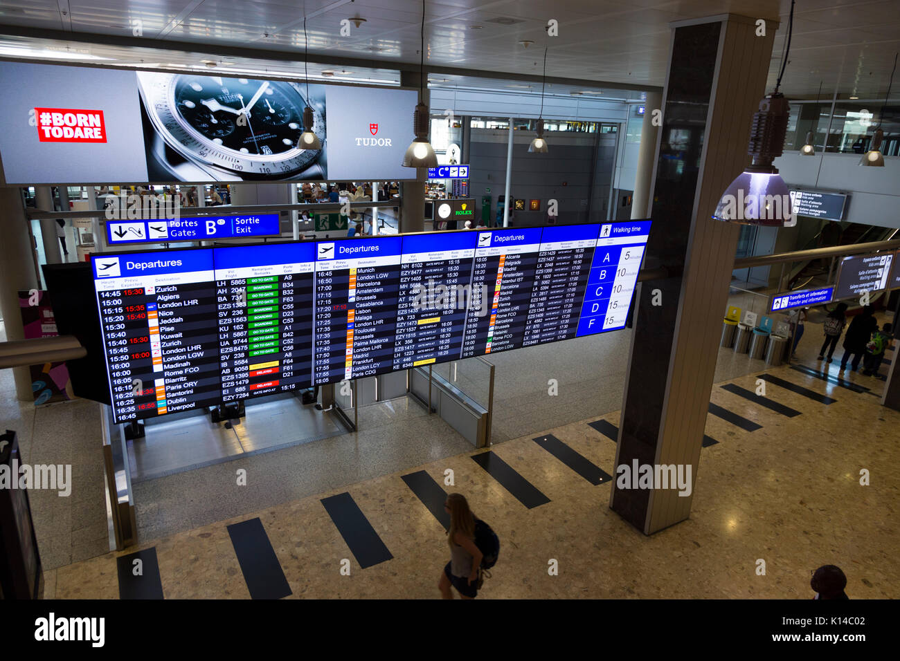 Main International terminal departure hall near departure gates at Geneva / Geneve Airport
