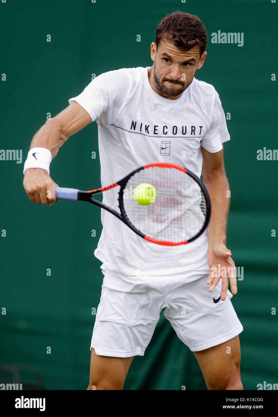 Grigor Dimitrov of Russia during practice at the Wimbledon ...