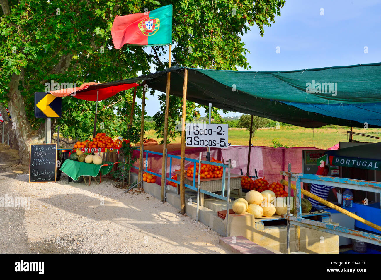 Roadside fruit and vegetable stand, Portugal Stock Photo