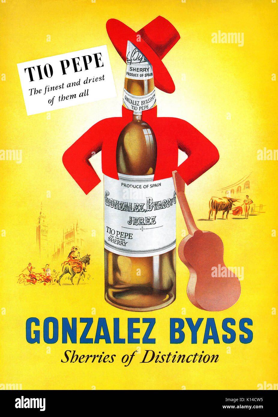 1954 British advertisement for Gonzalez Byass Tio Pepe sherry. Stock Photo