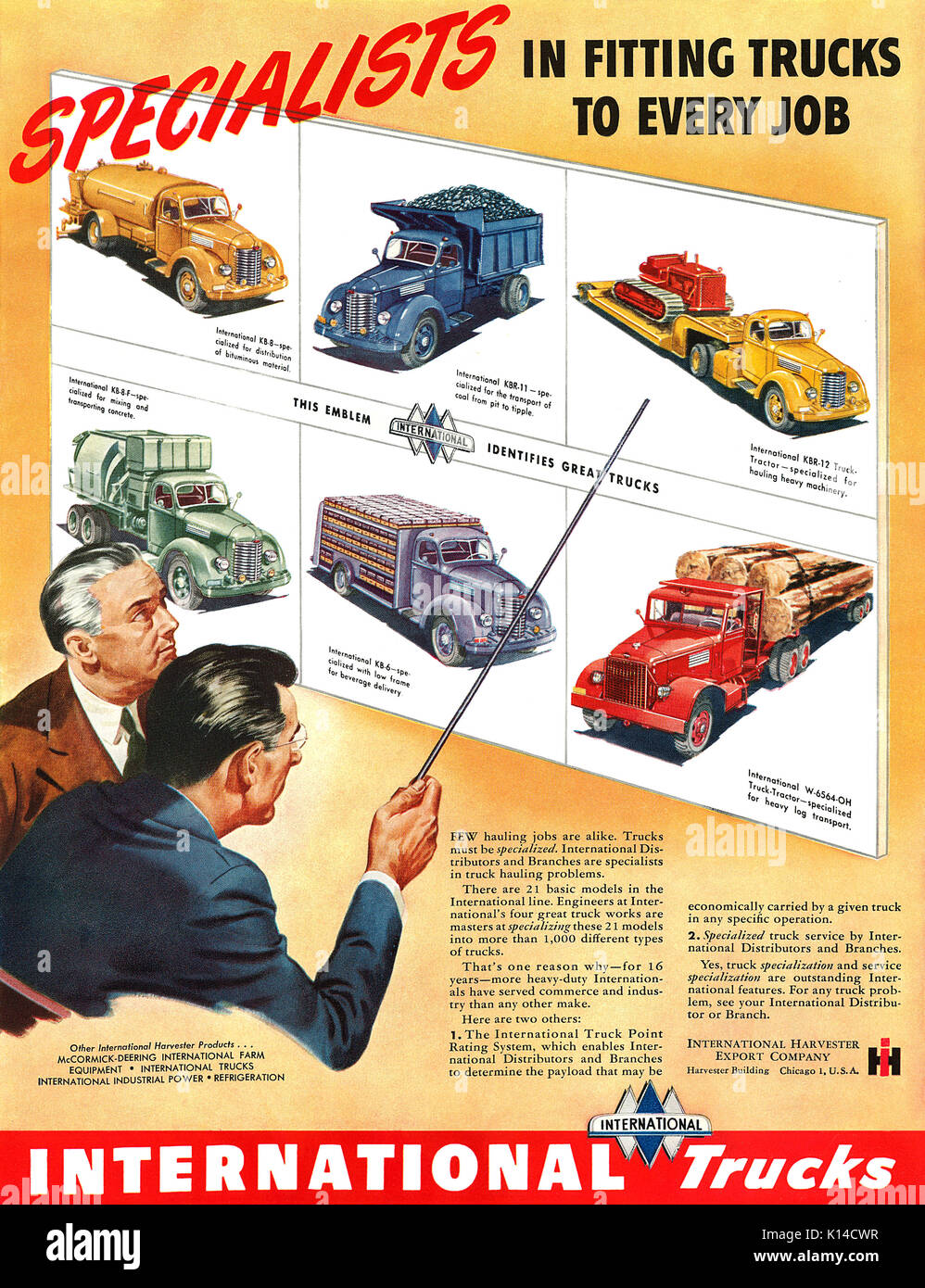1947 U.S. advertisement for International Trucks. Stock Photo