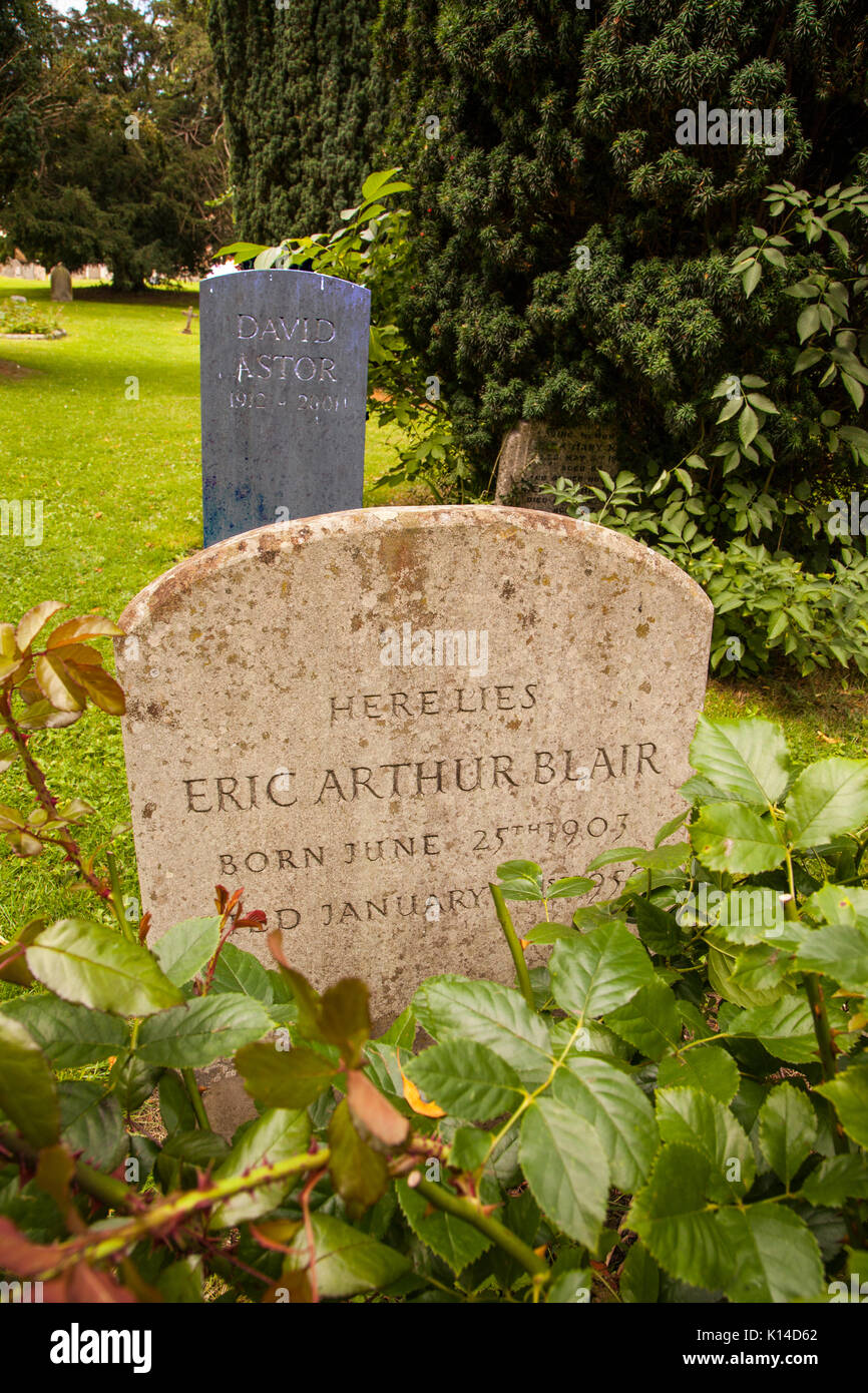 The grave of Eric Blair, better known as the author George Orwell, in the churchyard at All Saints church Sutton Courtenay Oxfordshire England Stock Photo