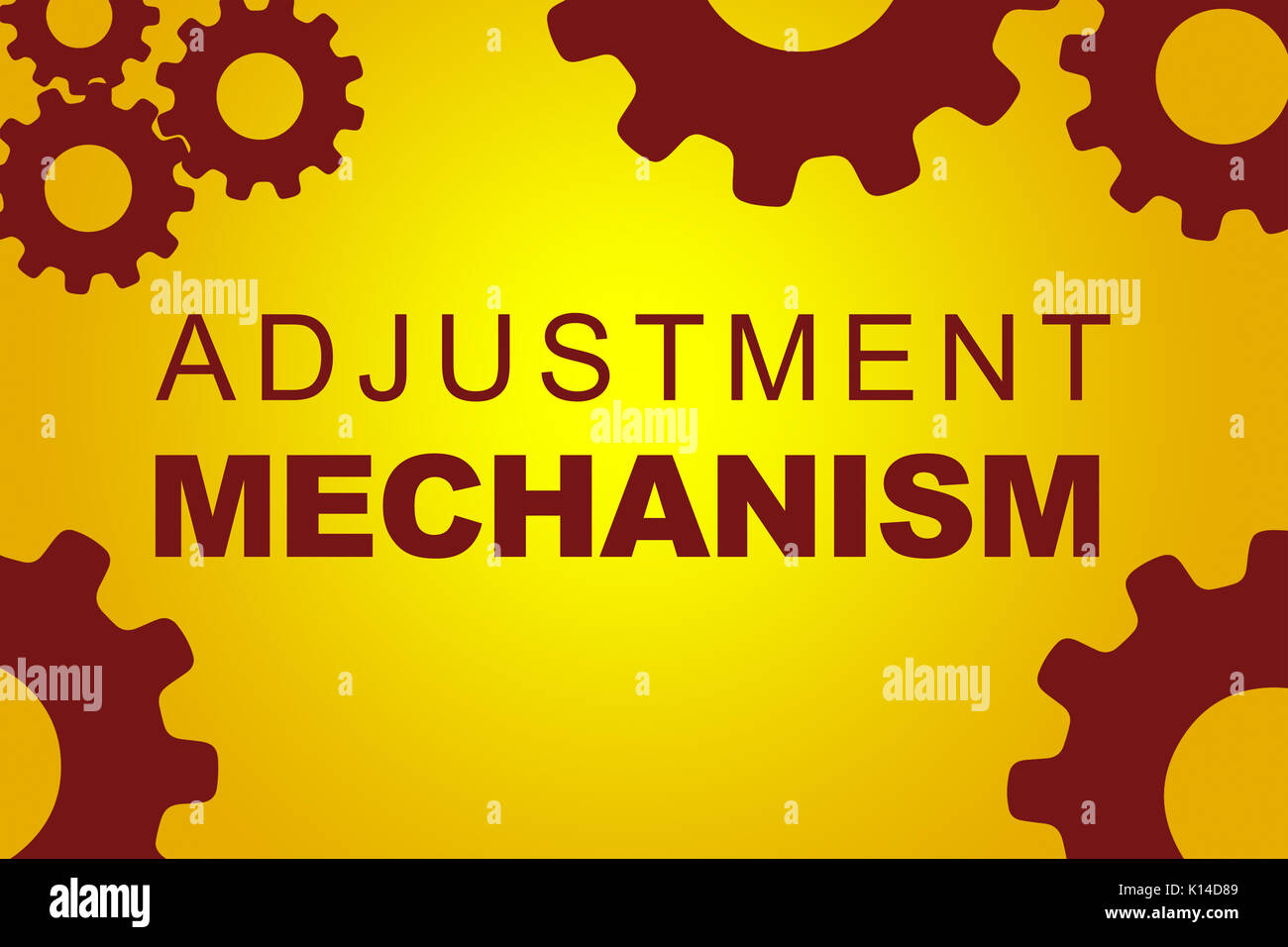 ADJUSTMENT MECHANISM sign concept illustration with red gear wheel