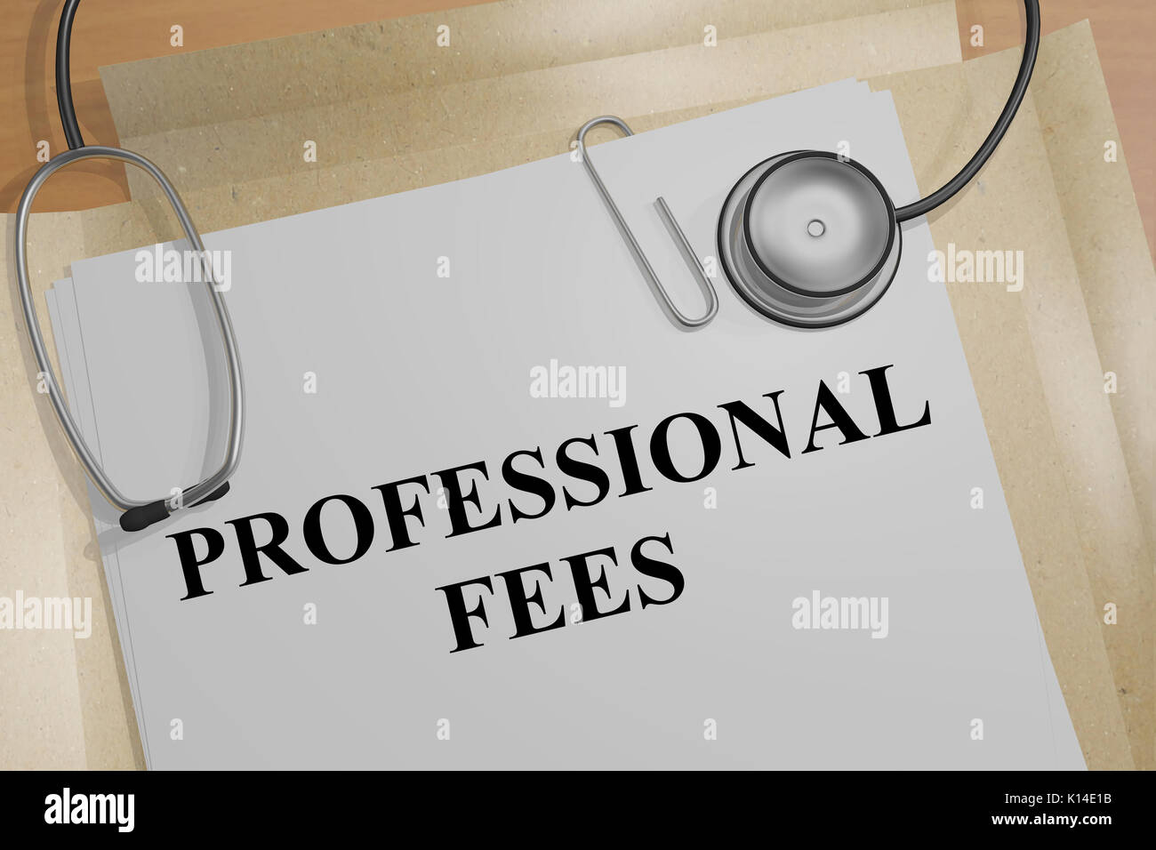 3D illustration of "PROFESSIONAL FEES" title on a medical document