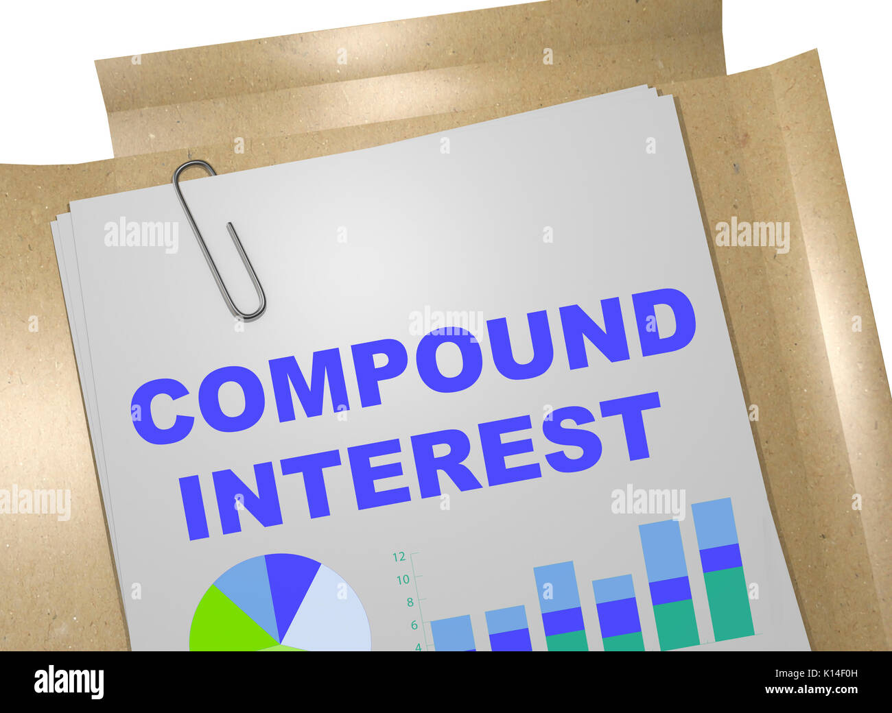 3D illustration of "COMPOUND INTEREST" title on business document Stock Photo