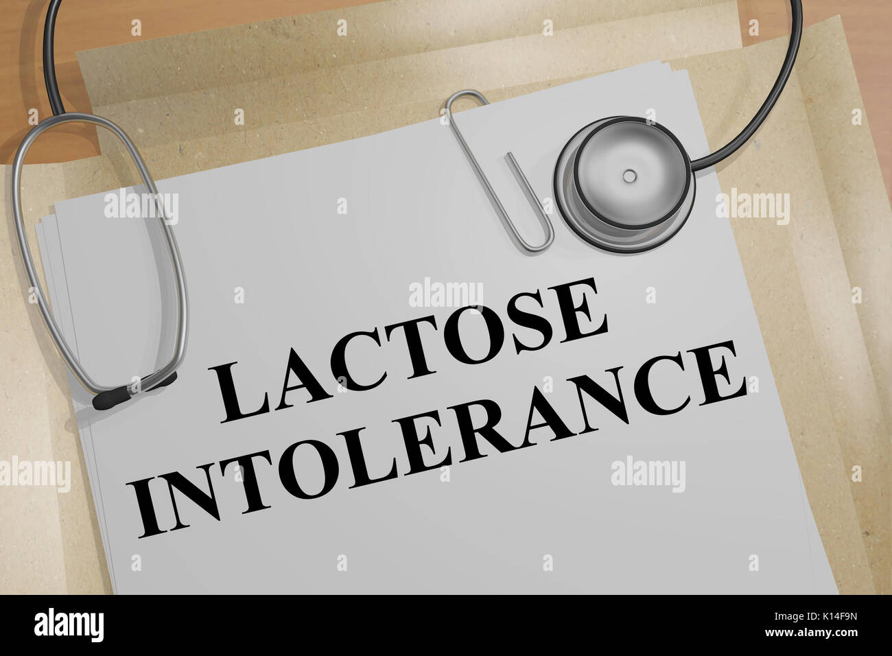 3D illustration of "LACTOSE INTOLERANCE" title on a medical document