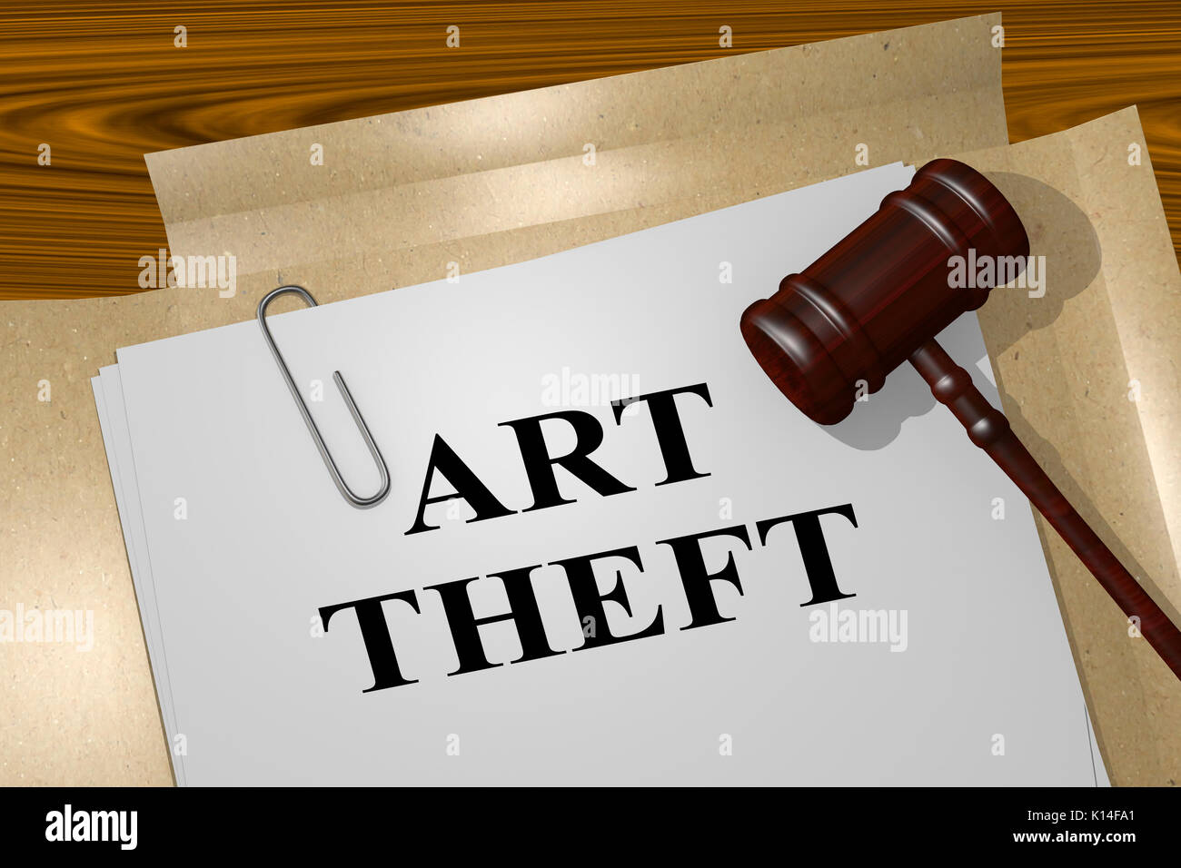 3D illustration of "ART THEFT" title on legal document Stock Photo Alamy