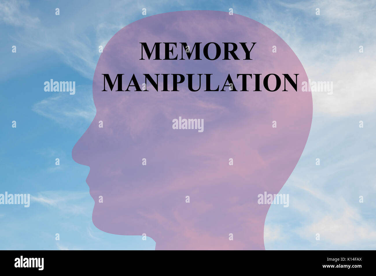 Render illustration of "MEMORY MANIPULATION" title on head silhouette