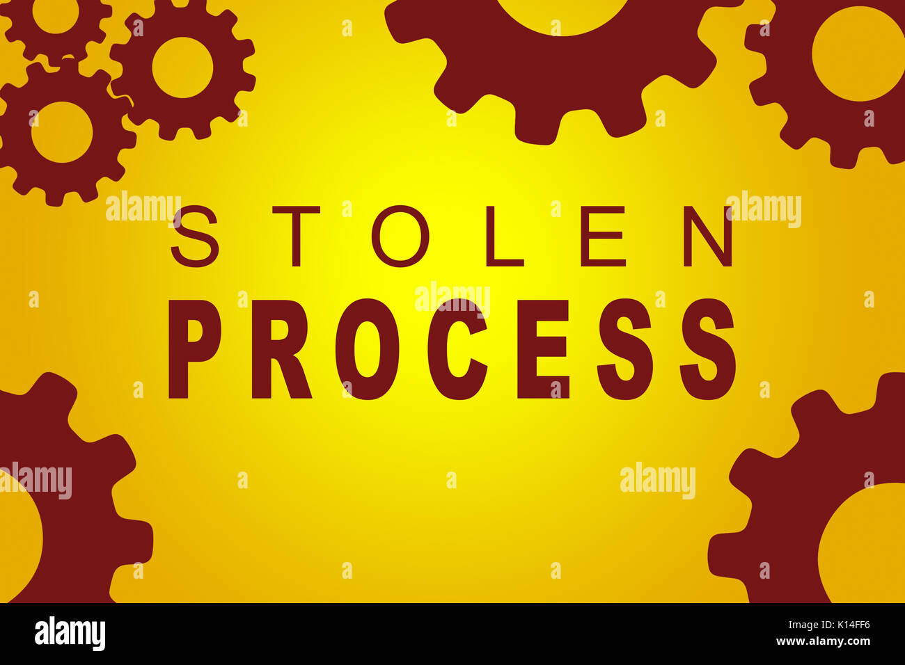 STOLEN PROCESS sign concept illustration with red gear wheel figures on ...