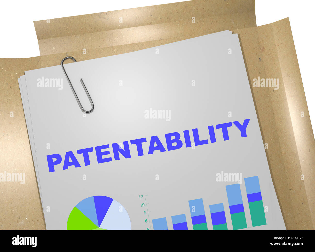 3D illustration of 'PATENTABILITY' title on business document Stock Photo