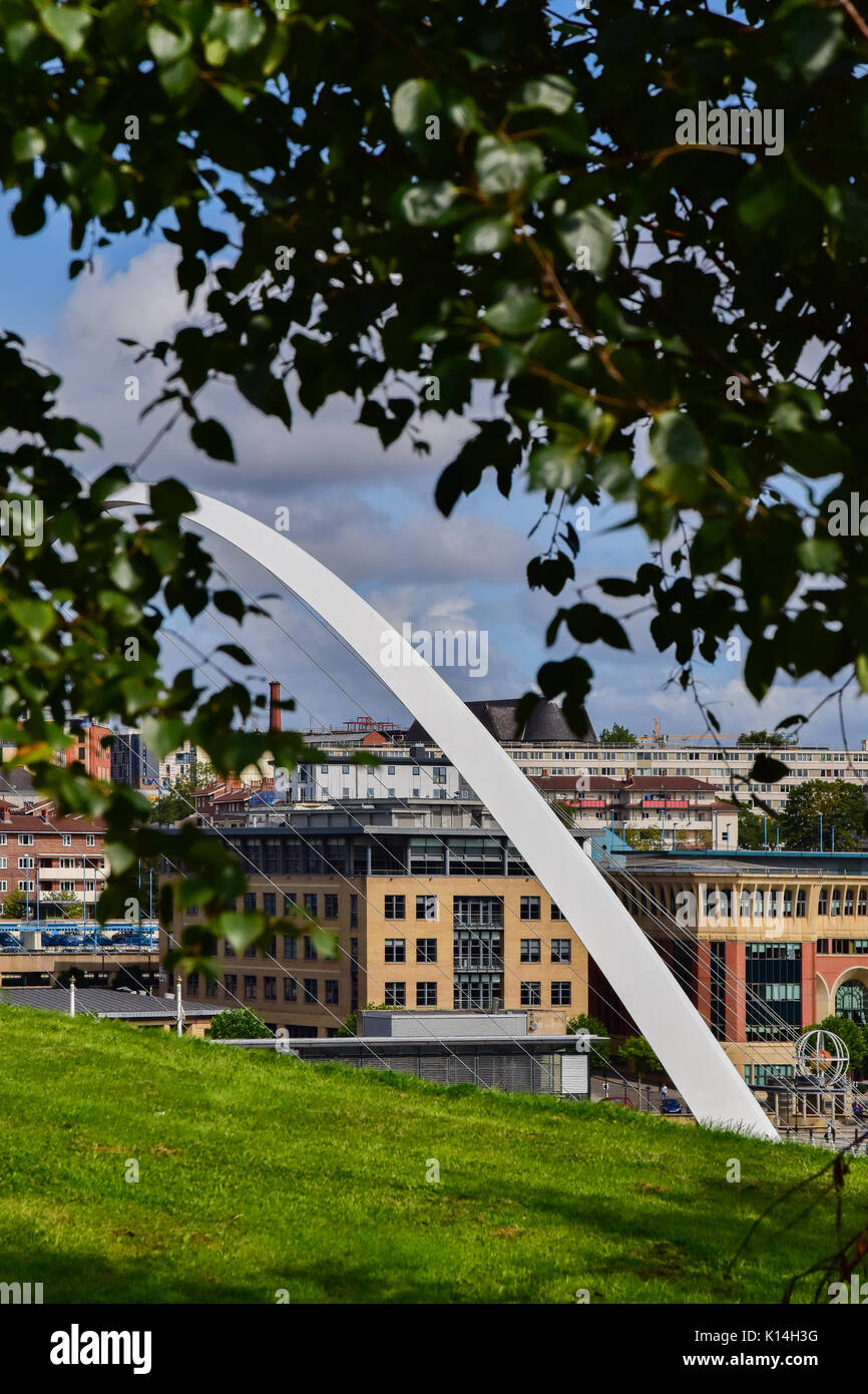 Newcastle and the Millennium Bridge from a hill side near Sage Gateshead Stock Photo