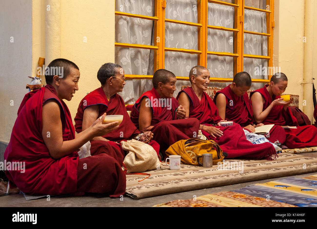 Daily lifestyle of the monks in a Buddhist monastery. Traditional ...