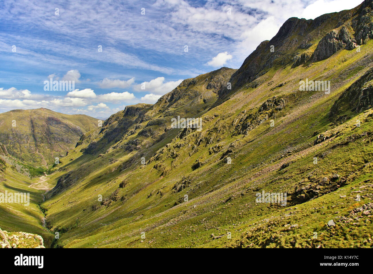 Lost Valley, Glencoe, Scotland with ridge and steep slopes Stock Photo