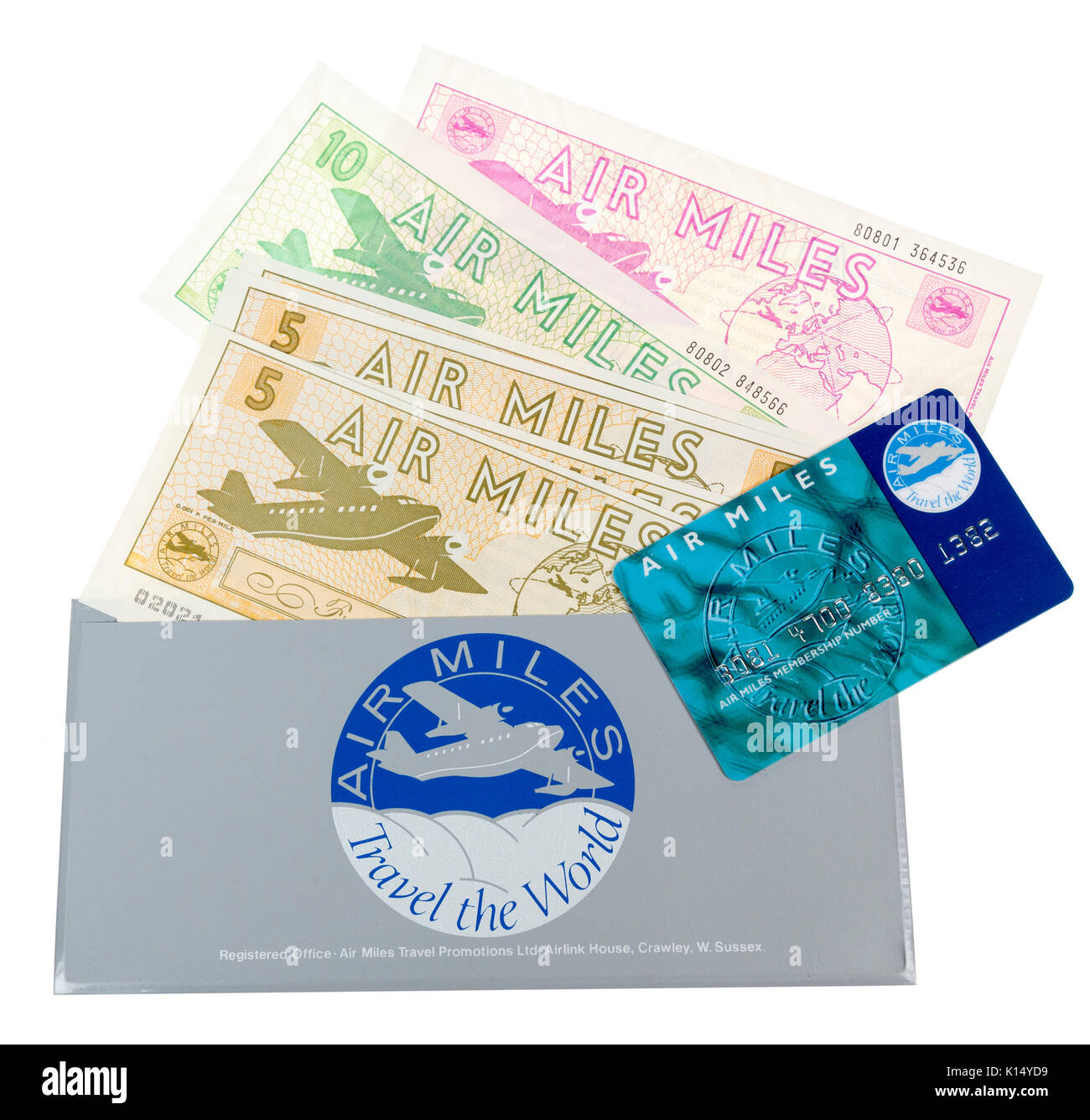 Air Miles card and vouchers. In the UK the reward program scheme began in 1986 Stock Photo