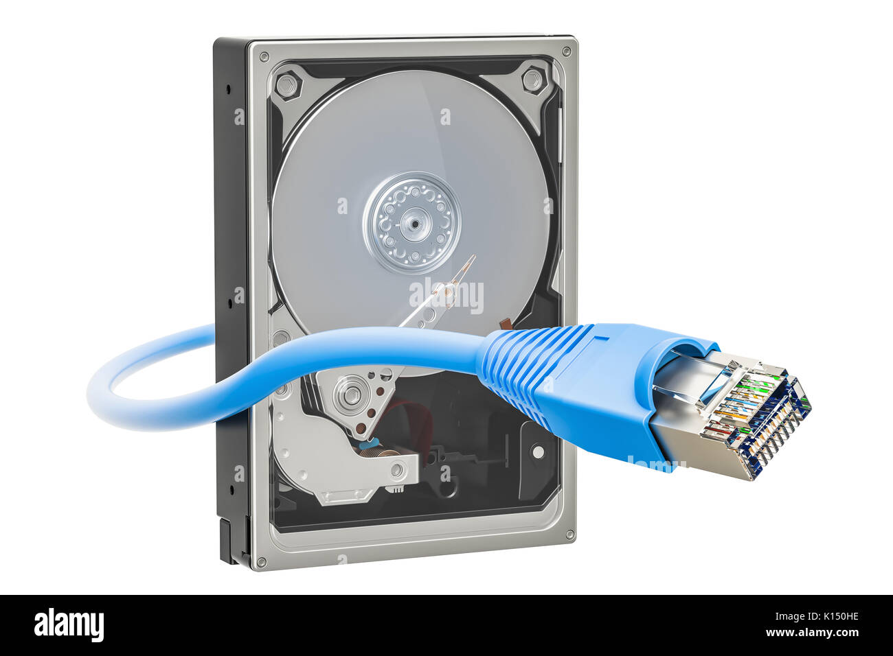 Hard Disk Drive HDD with lan internet cable, 3D rendering isolated on white  background Stock Photo - Alamy